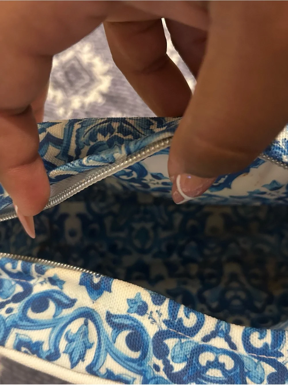Dolce & Gabbana White and Blue Canvas Cosmetic Pouch - Light Blue Logo